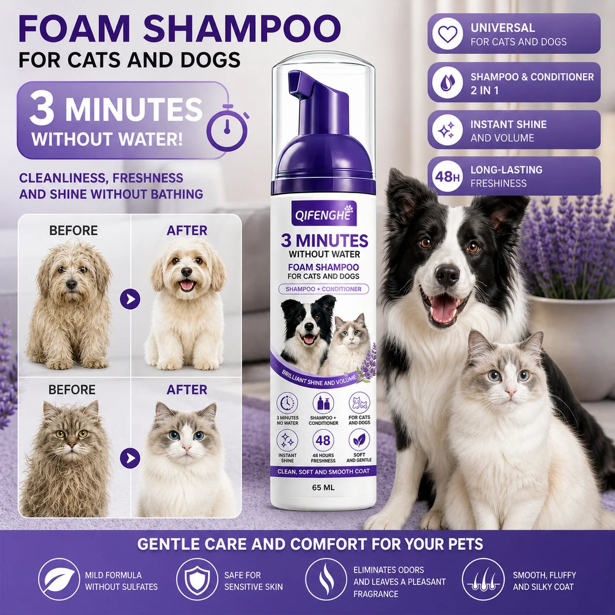 Lavender Waterless Foam Shampoo, 65ml